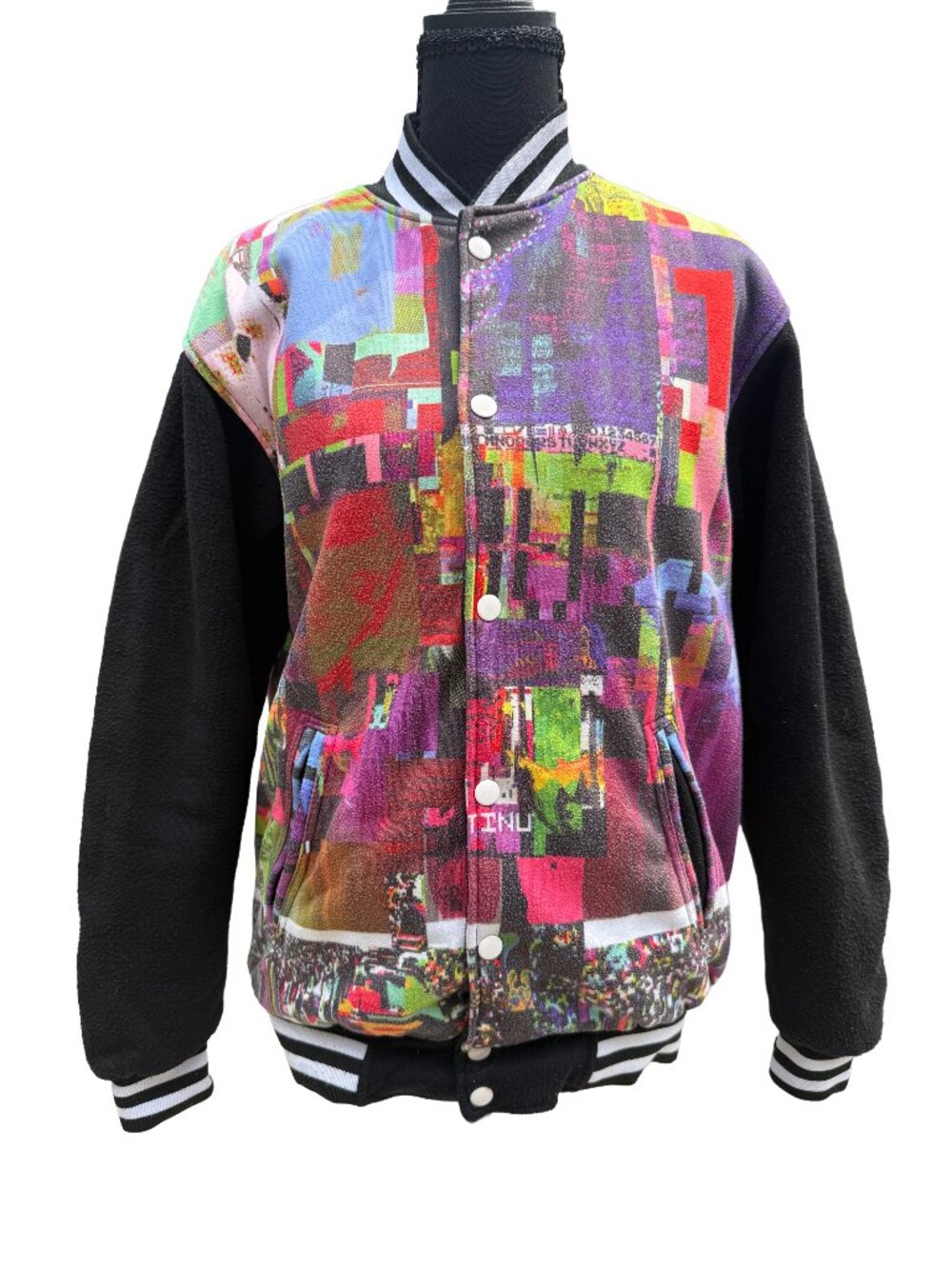 OMOCAT "Glitchboy" Varsity Jacket - Multicolor Retro Anime Graphic